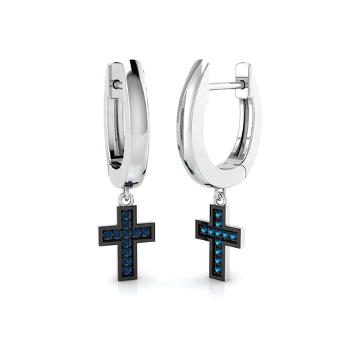 0.04ct Round Blue Diamond Earrings in Platinum - 9k White Gold
