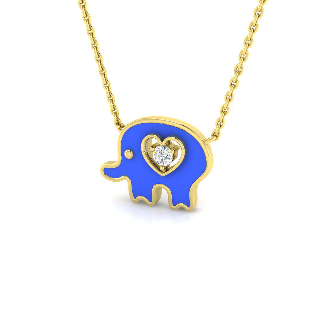 0.16ct Round Lab Diamond & Enamel Necklace in Platinum - 9k Yellow Gold