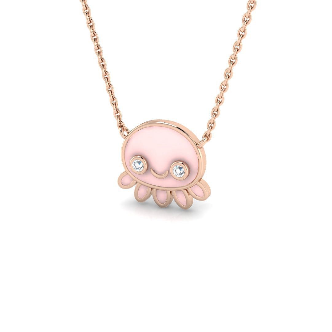 0.18ct Fancy Enamel & Lab Diamond Necklace in Platinum - 9k Rose Gold