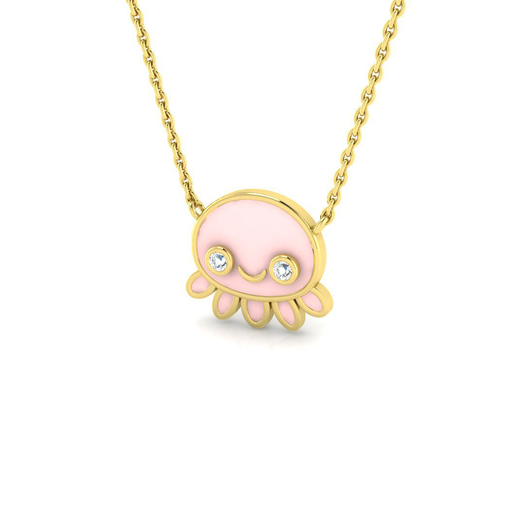 0.18ct Fancy Enamel & Lab Diamond Necklace in Platinum - 9k Yellow Gold