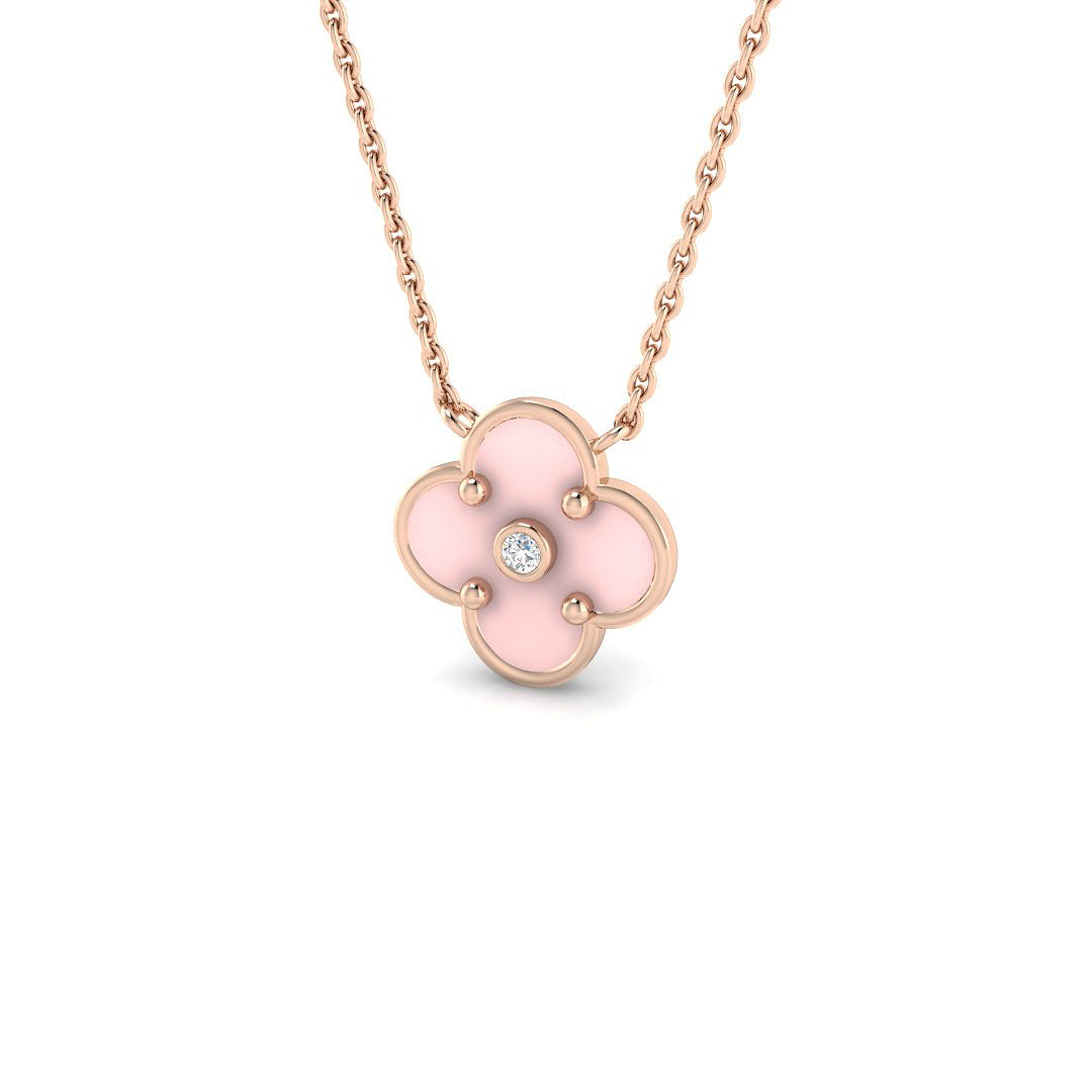 0.16ct Round Lab Diamond & Enamel Necklace in Platinum - 9k Rose Gold