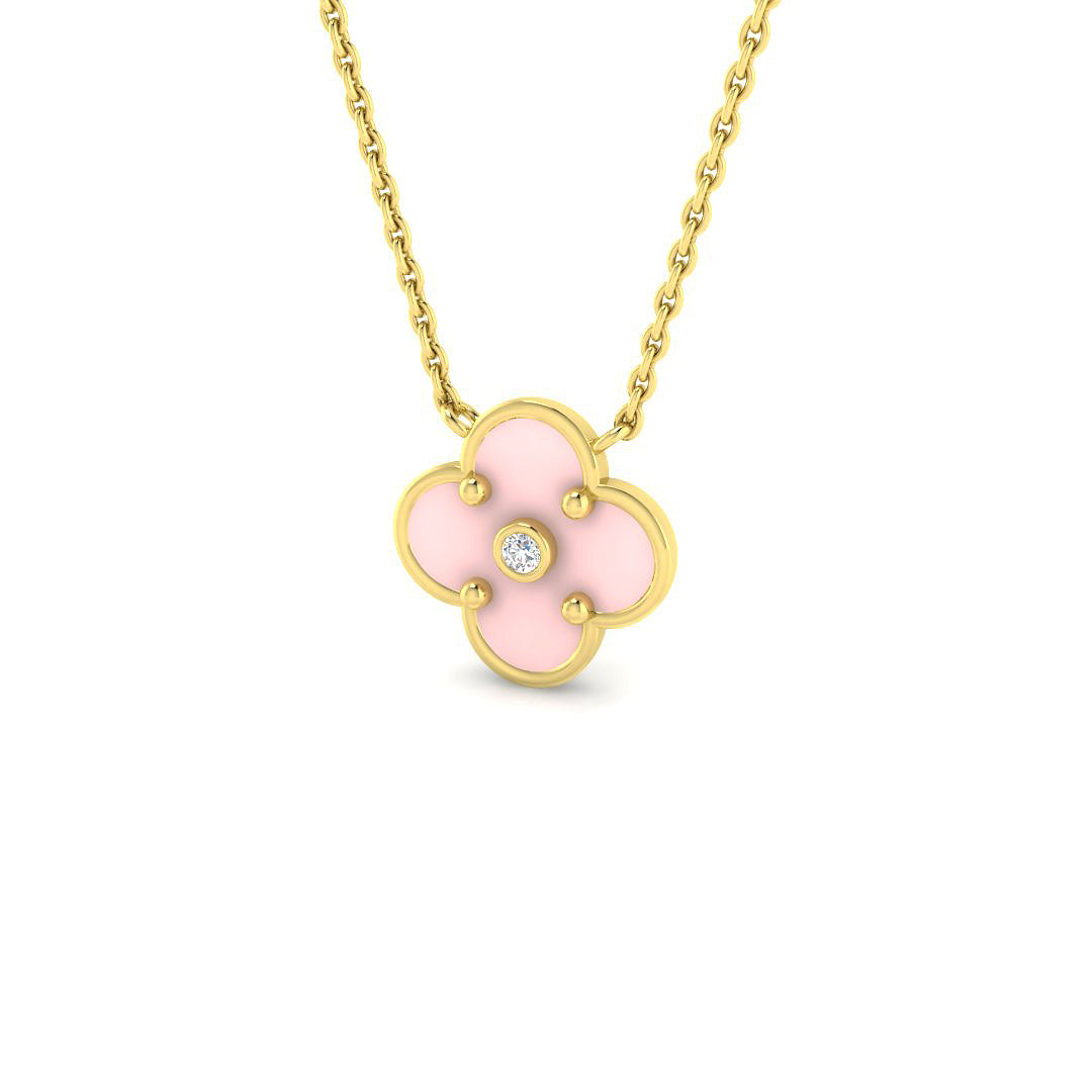0.16ct Round Lab Diamond & Enamel Necklace in Platinum - 9k Yellow Gold