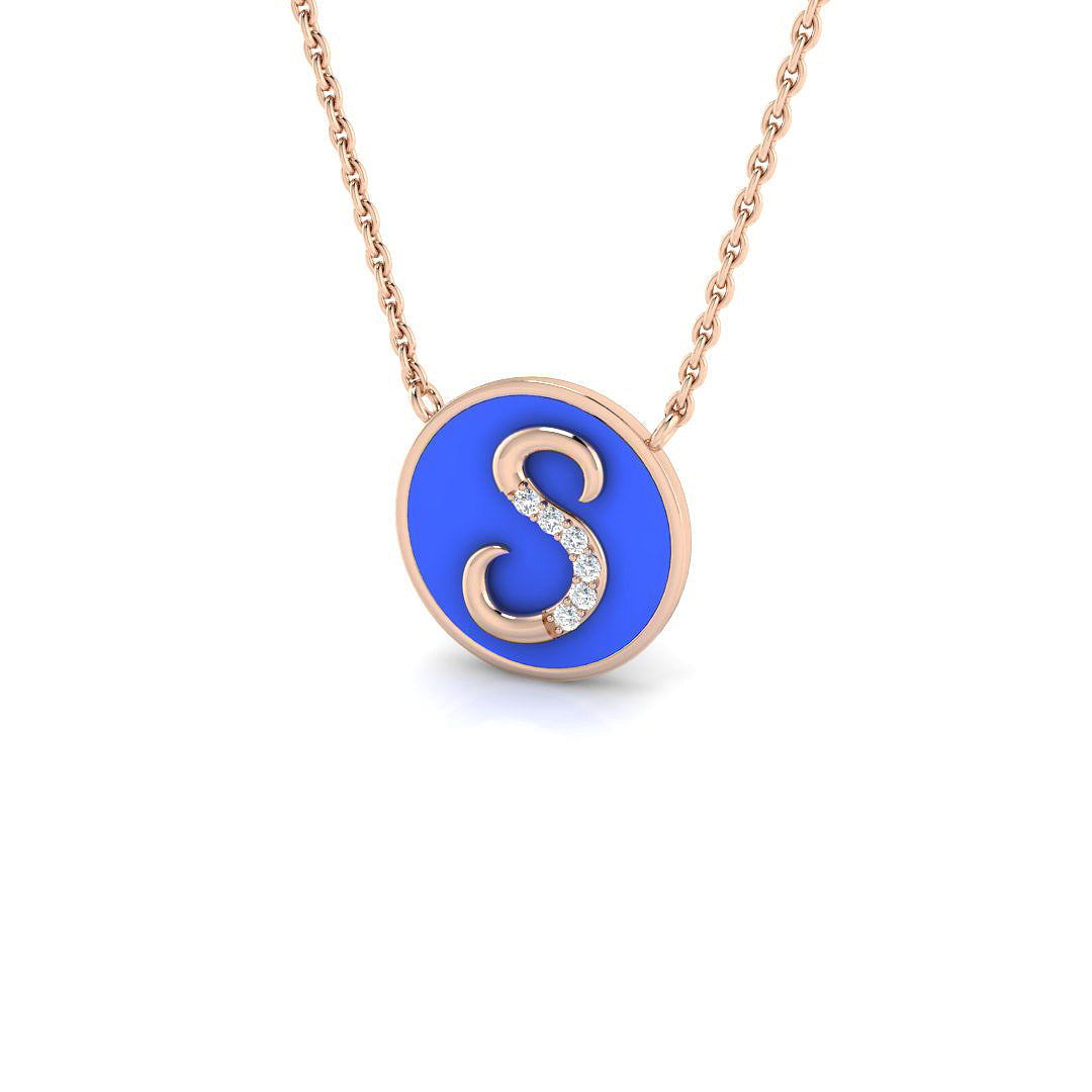 0.14ct Fancy Enamel & Lab Diamond Necklace in Platinum - 9k Rose Gold