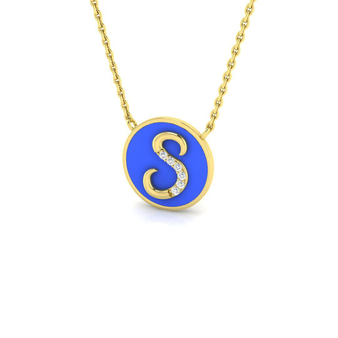 0.14ct Fancy Enamel & Lab Diamond Necklace in Platinum - 9k Yellow Gold