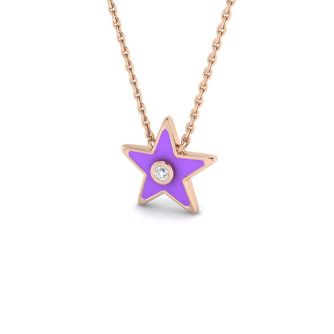0.08ct Round Lab Diamond & Enamel Necklace in Platinum - 9k Rose Gold