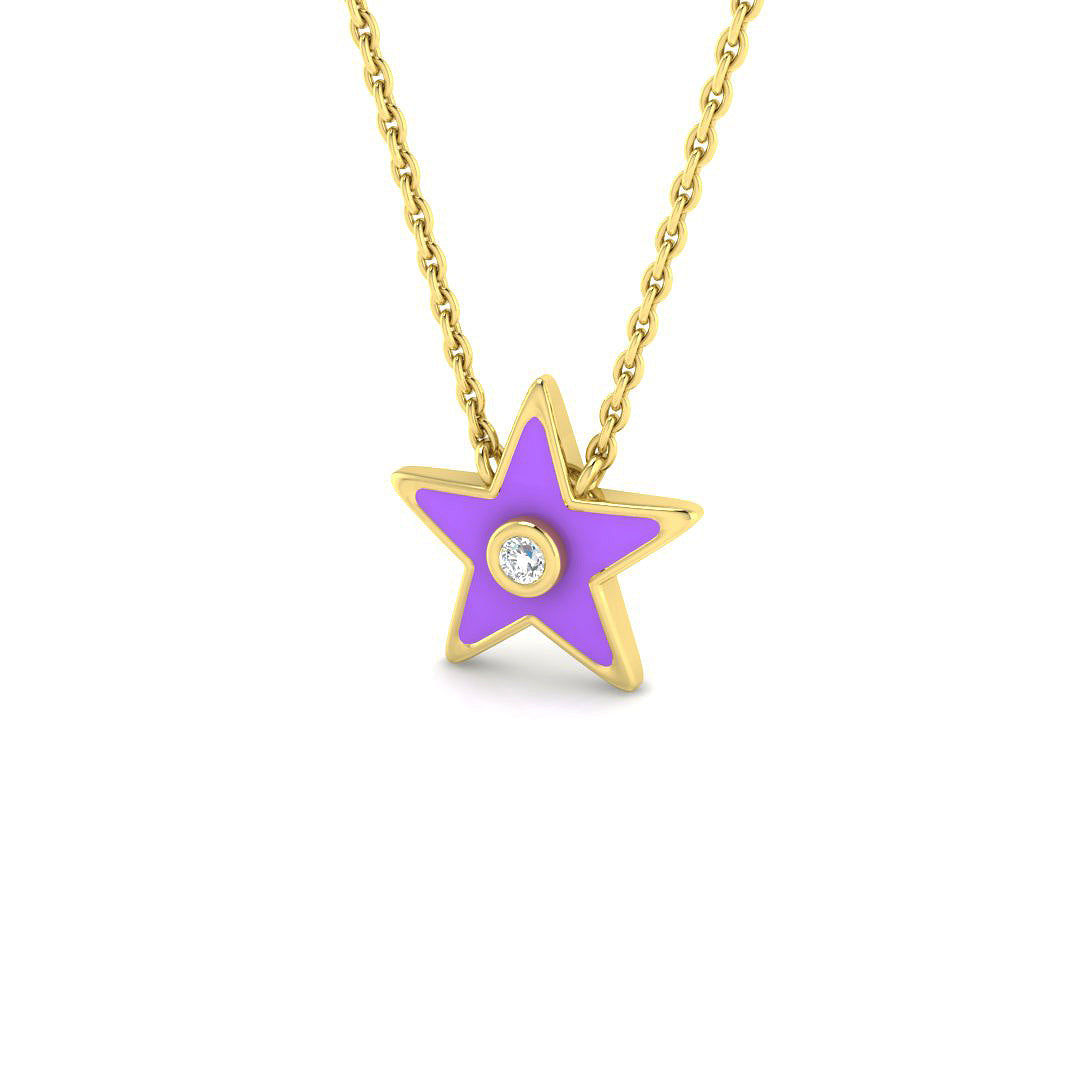 0.08ct Round Lab Diamond & Enamel Necklace in Platinum - 9k Yellow Gold