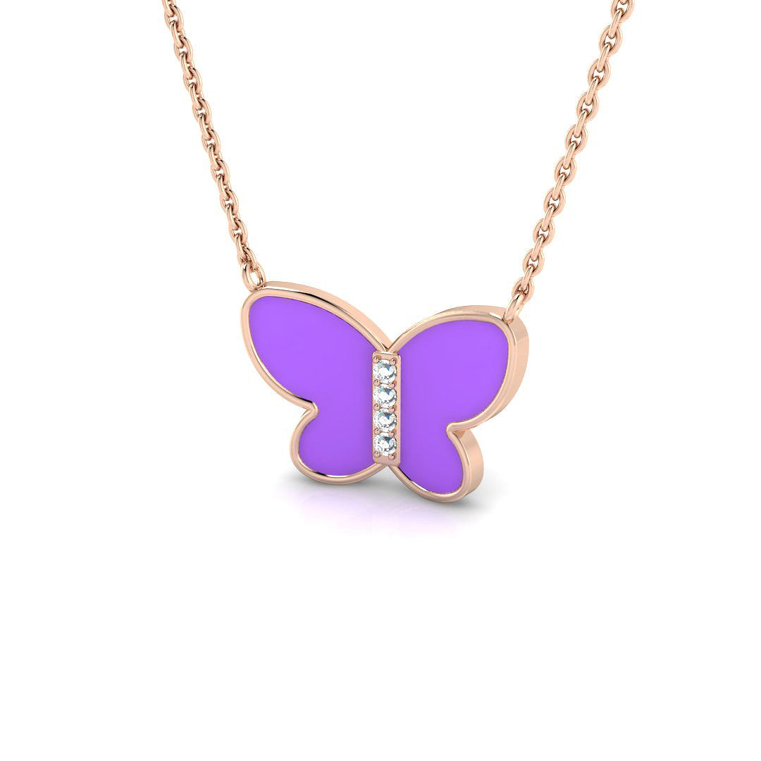 0.19ct Fancy Enamel & Lab Diamond Necklace in Platinum - 9k Rose Gold
