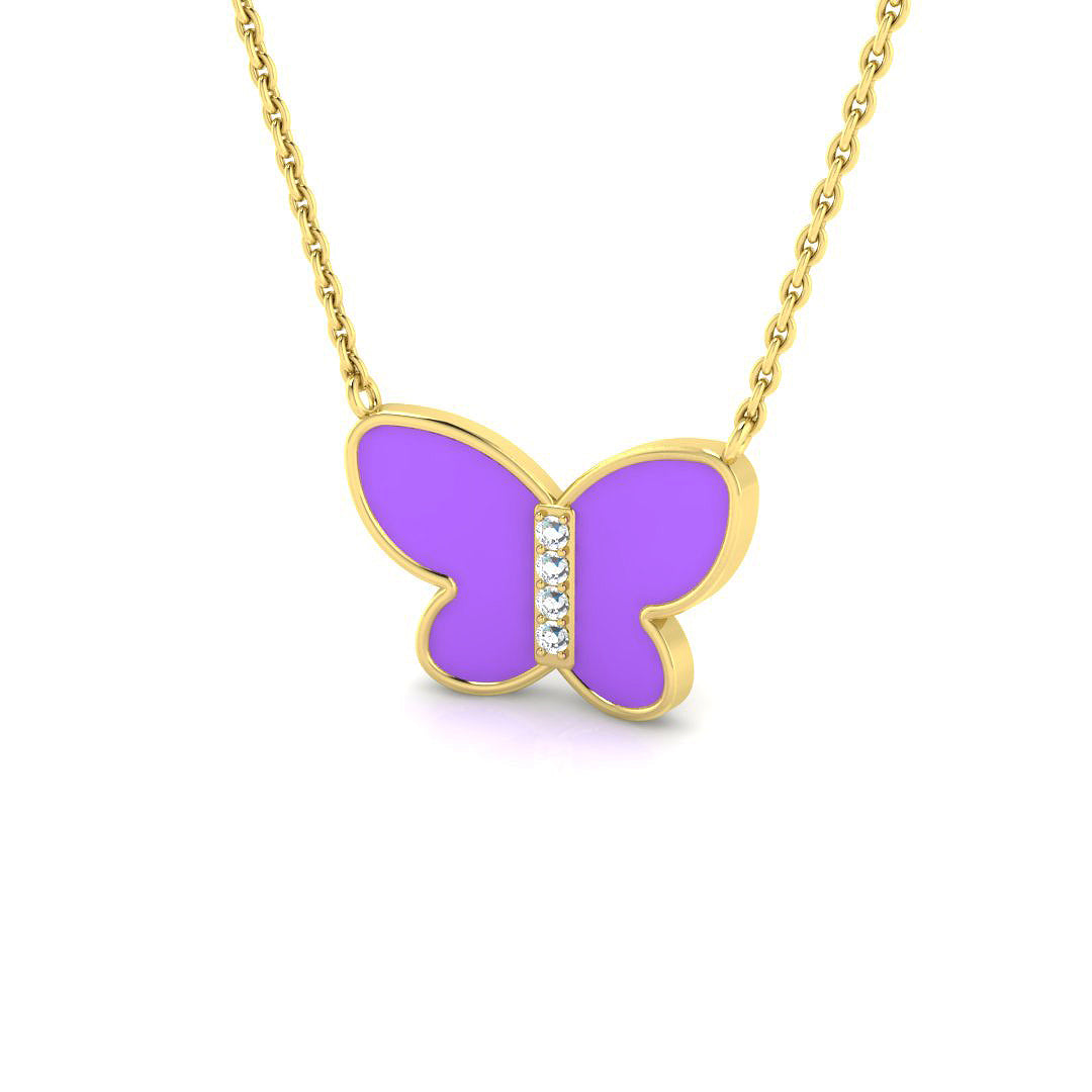 0.19ct Fancy Enamel & Lab Diamond Necklace in Platinum - 9k Yellow Gold