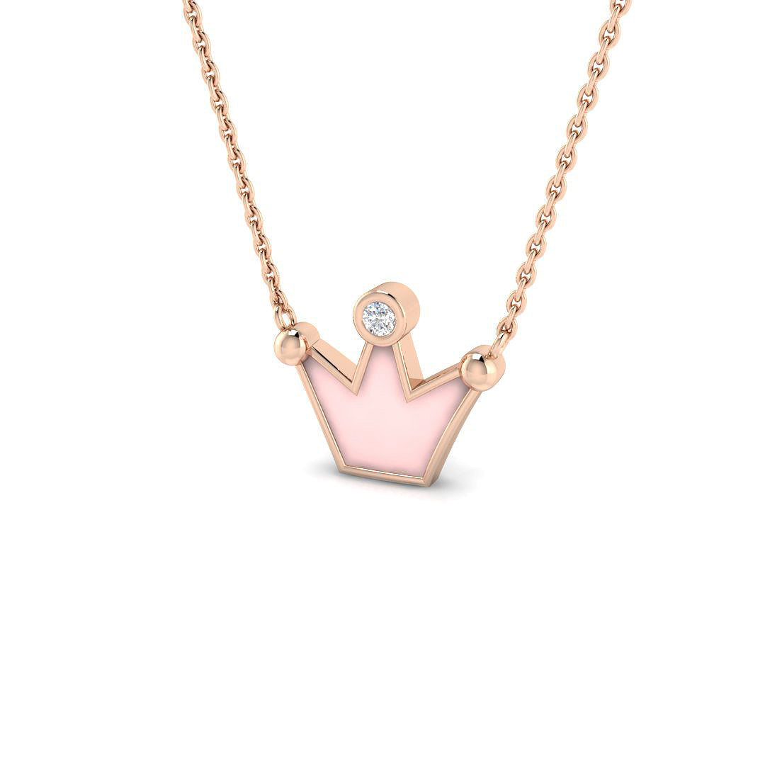0.08ct Round Lab Diamond & Enamel Necklace in Platinum - 9k Rose Gold