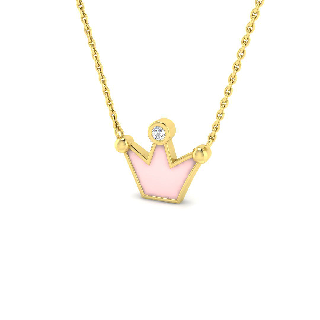 0.08ct Round Lab Diamond & Enamel Necklace in Platinum - 9k Yellow Gold