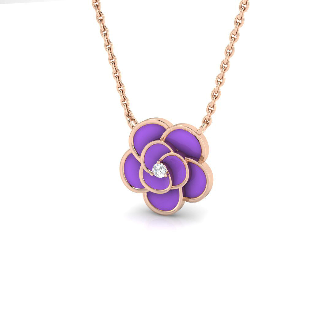 0.17ct Fancy Enamel & Lab Diamond Necklace in Platinum - 9k Rose Gold