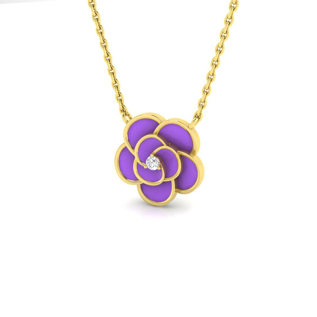 0.17ct Fancy Enamel & Lab Diamond Necklace in Platinum - 9k Yellow Gold
