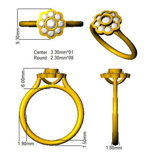 SR774 — Ring - 9k Yellow Gold detail